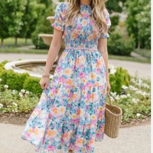 Ivy City Co Multicolor Floral Delia Smocked Dress XS S 100% Cotton